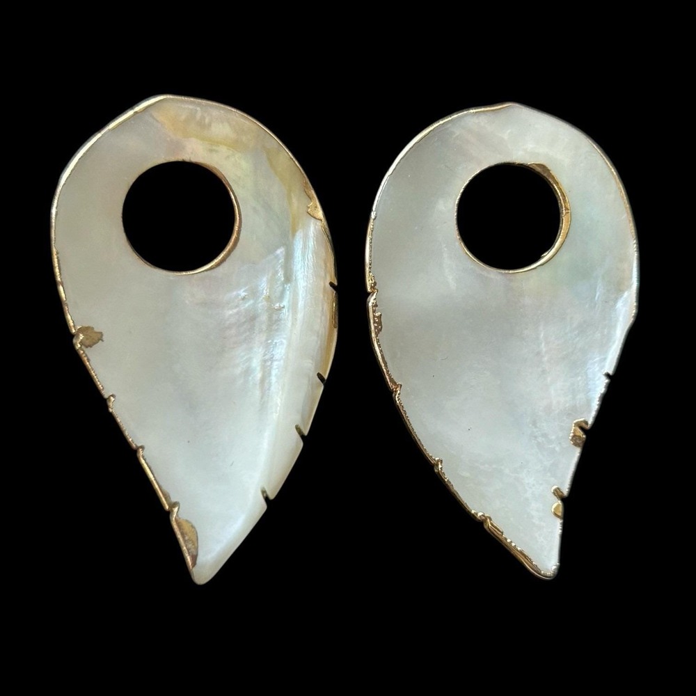 Vintage Abalone Shell Earrings With Gold Tone Trim - Picture 4 of 5